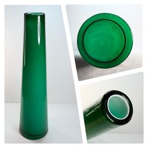 Vintage Handblown Green Cased Two Layered Glass Vase, Green Outer & White Inner